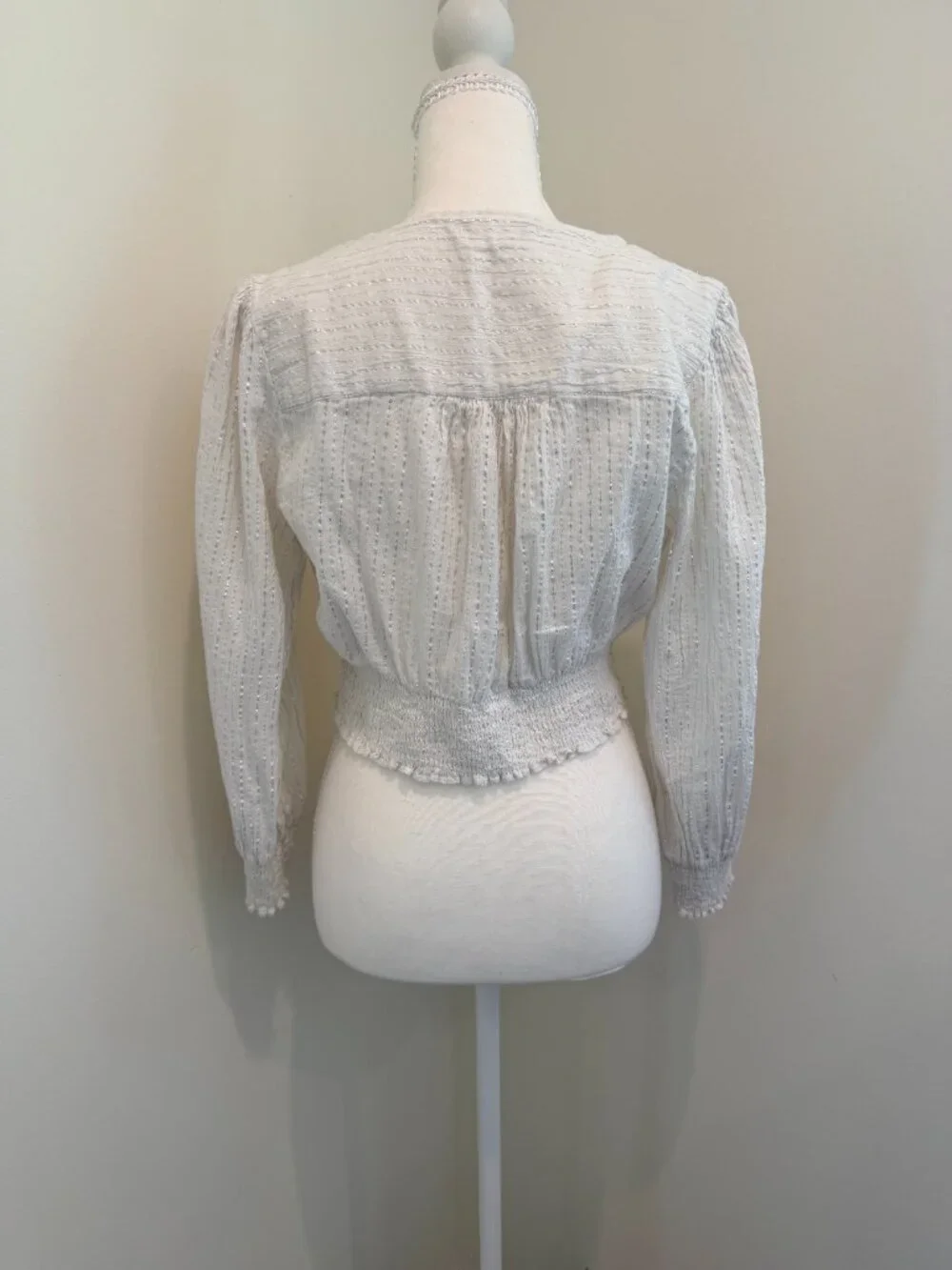 Boden White and Silver Lurex Smocked Crop Top in Size 8